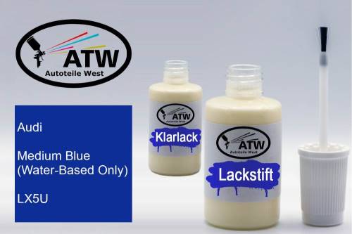 Audi, Medium Blue (Water-Based Only), LX5U: 20ml Lackstift + 20ml Klarlack - Set, von ATW Autoteile West.